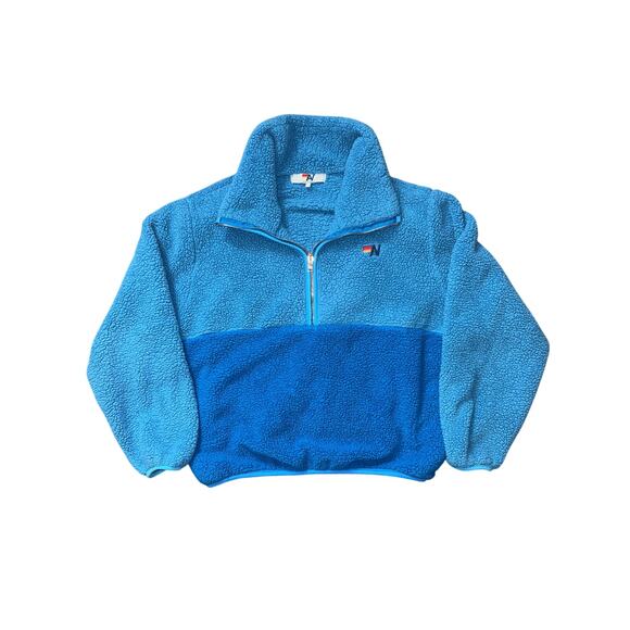 Aviator Nation Sweaters - Aviator Nation TEDDY APRES HALF ZIP COLOR BLOCK JACKET - OCEAN Medium
